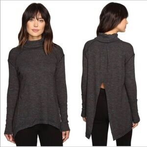 We The Free People Split Back Turtleneck Top Dark Gray Long Sleeve Size Medium